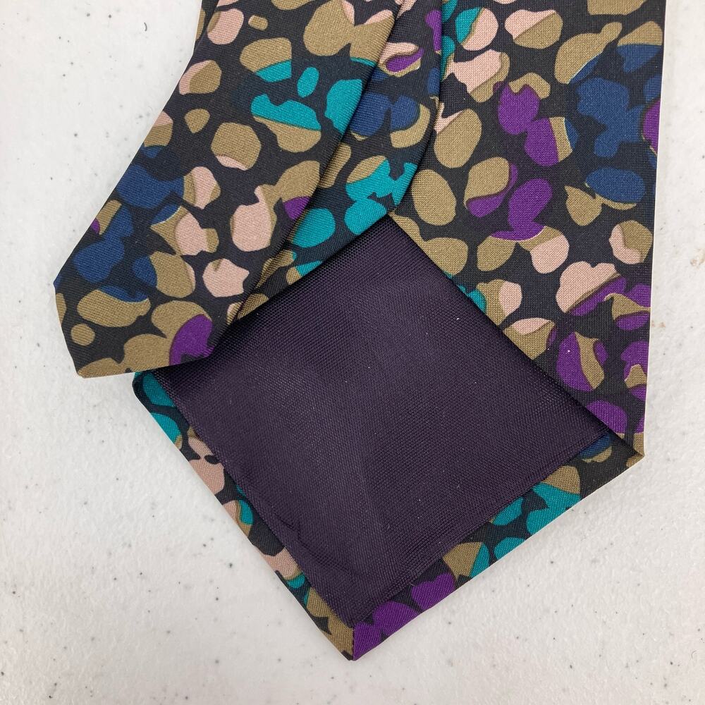 Botany 500 Purple Green Navy Blue Black Teal Mosaic Floral Pattern Necktie Tie - Picture 4 of 6